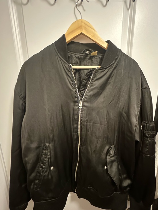 H&M Jackets & Blazers - H&M Black Satin Bomber Jacket - women’s Classic Zip Front